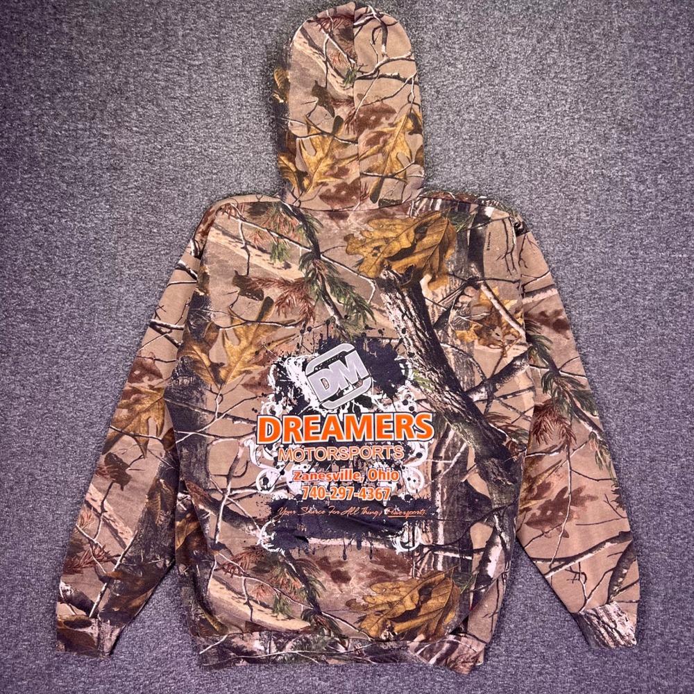 Russell Outdoors Hoodie Men L Hunting Camo Dreamers Motorsports Graphic Pullover